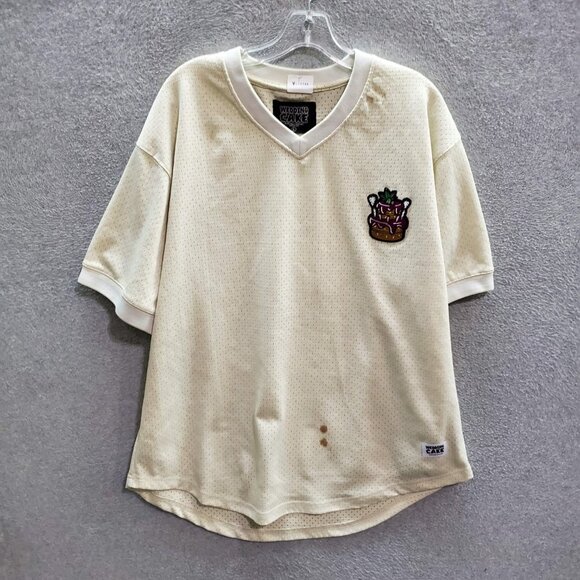 Wedding Cake‎ Men Shirt Large Beige Jersey Streetwear Logo Wake Bake READ - Picture 7 of 10